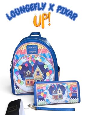Pixar x Loungefly Kids Blue 'Up' House Backpack & Wallet Set NWT!